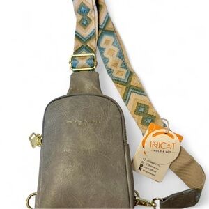 Inicat Taupe Crossbody Bag with Geometric Strap